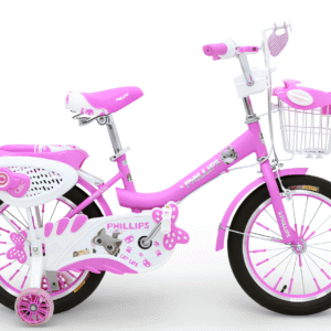 راجة أطفال مقاس 16 لون وردي مع سلة ومقعد خلفي (16-inch bicycle).